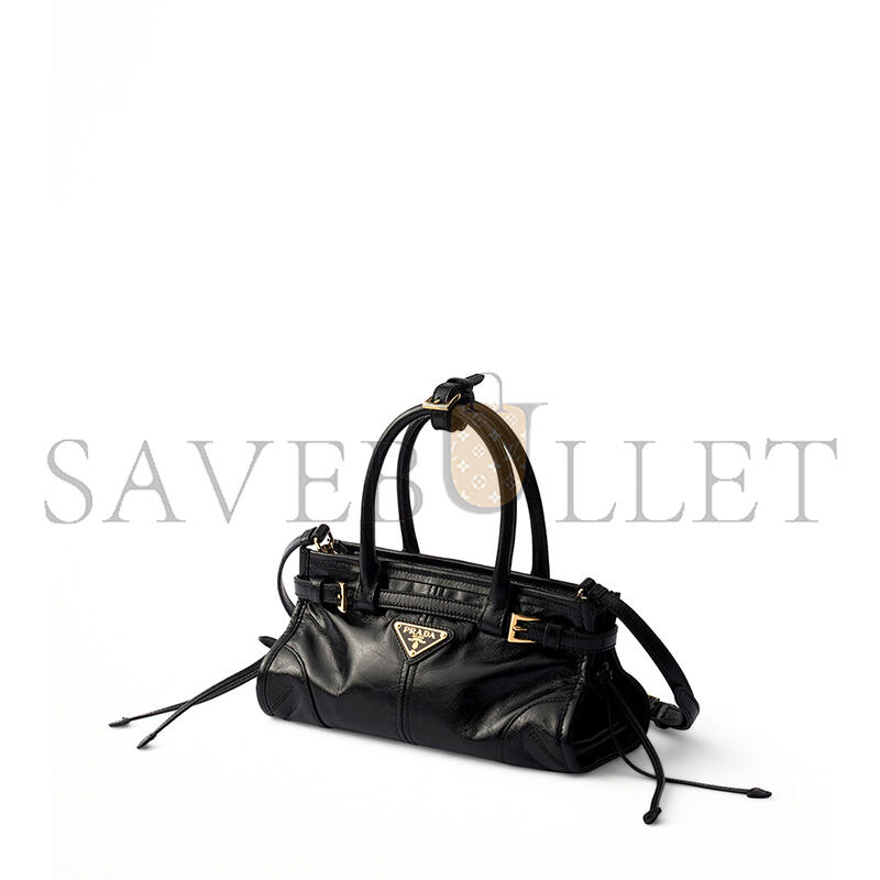Pra*a black mini leather bonnie top-handle bag 1ba486 (23.5*12*9cm)
